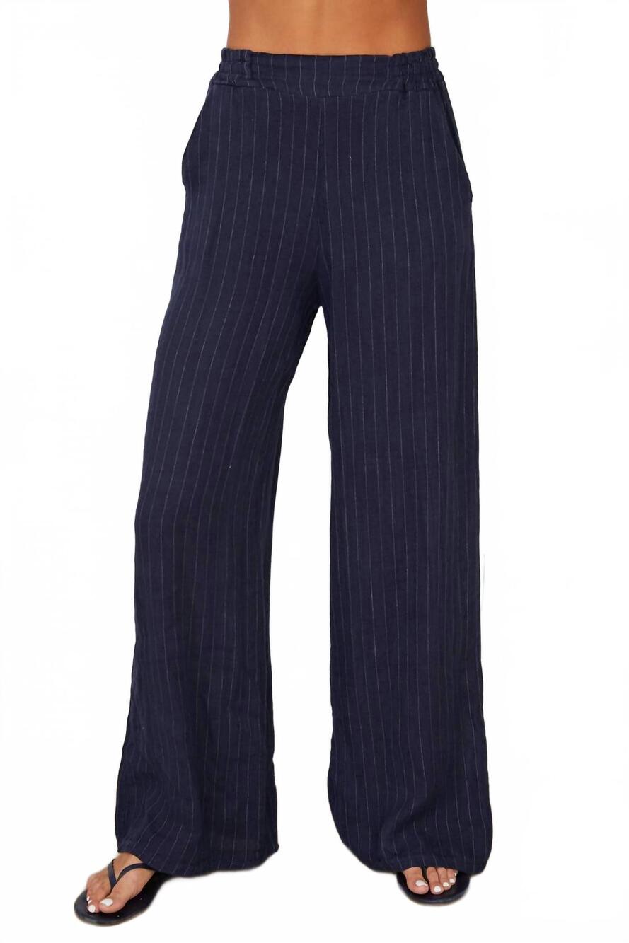 NEW MILIO MILANO linen pinstripe flat front pants in blue